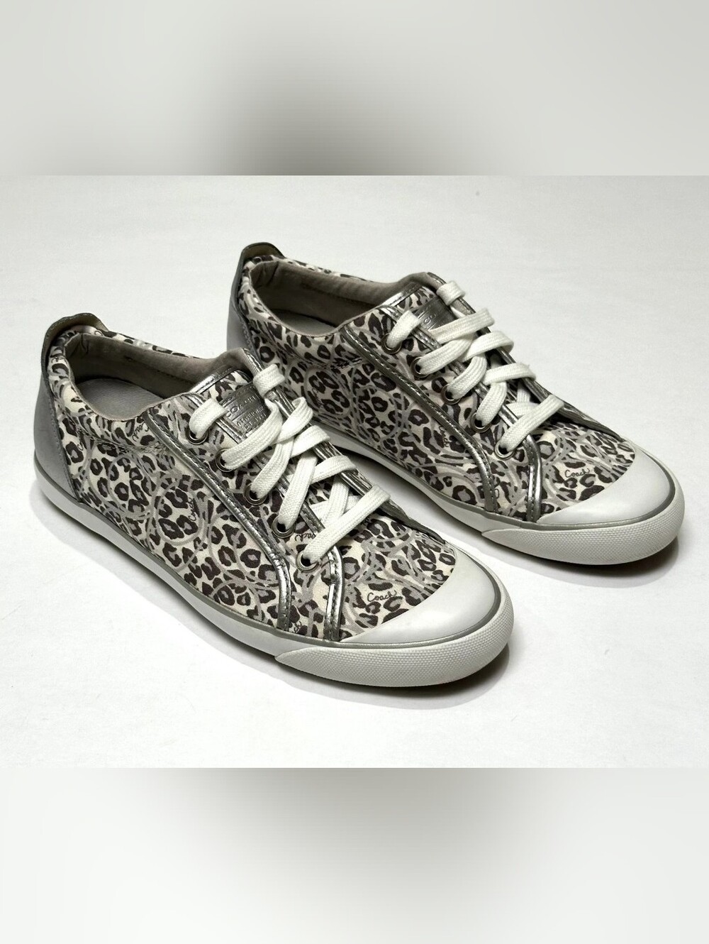 Coach Barrett Sneakers Women's 8.5B Silver Ocelot Leopard Print Low Top